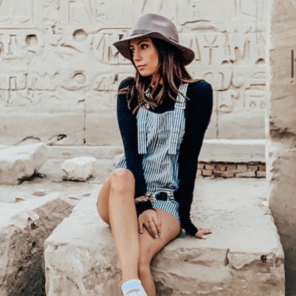 White navy blue striped overalls